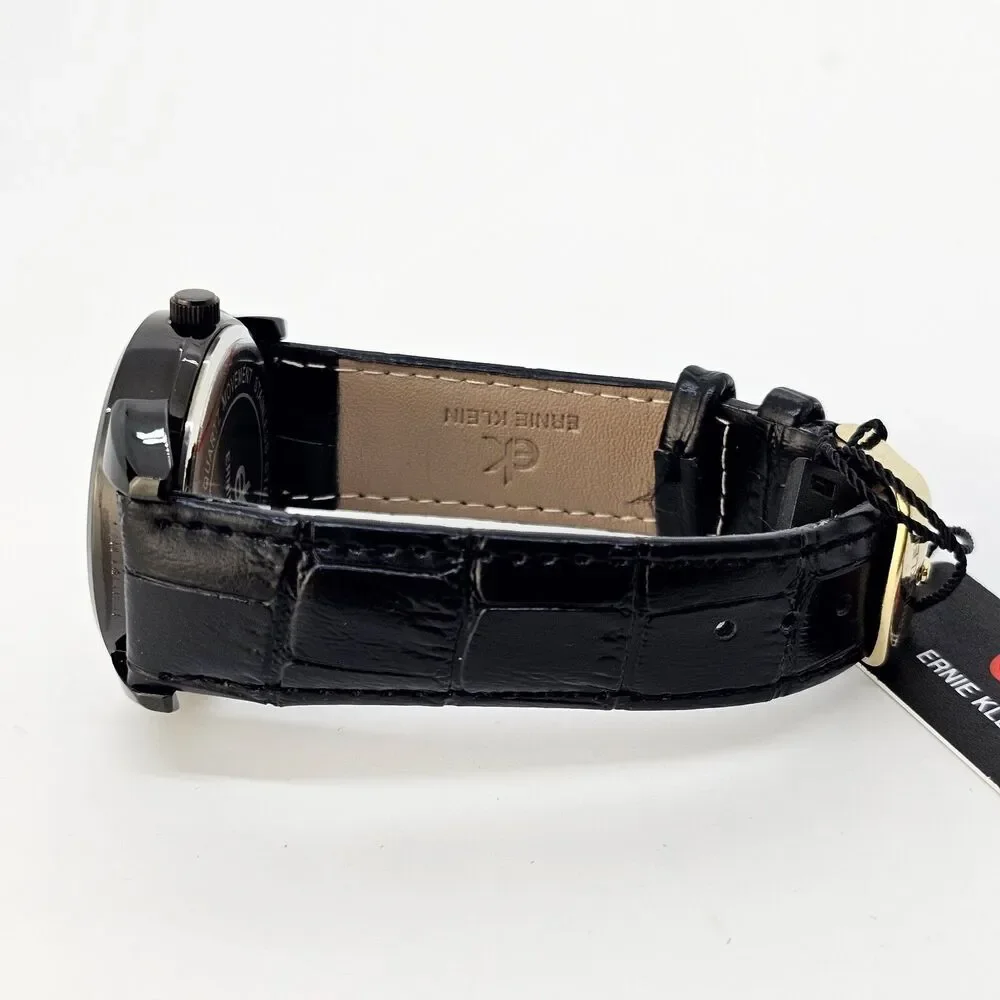 Ernie‎ Klein 38MM Men’s Watch Blue Dial Black Case Day Date Black Leather Bands